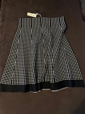 Max Studio Black and White Dot-Pattern A-Line Skirt